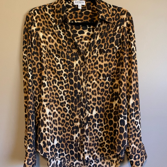 Leopard print Express Portofino button-down blouse - Picture 1 of 2